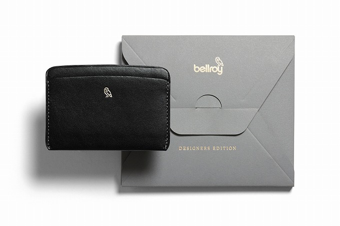 Bellroy Card Slip Designers Edition Blackの正面画像とベルロイのオリジナルパッケージ