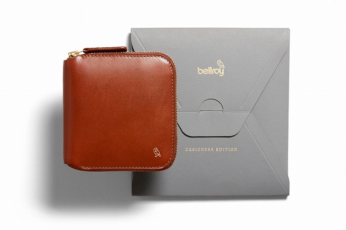 Bellroy Zip Wallet Designers Editionの正面画像とベルロイのオリジナルパッケージ